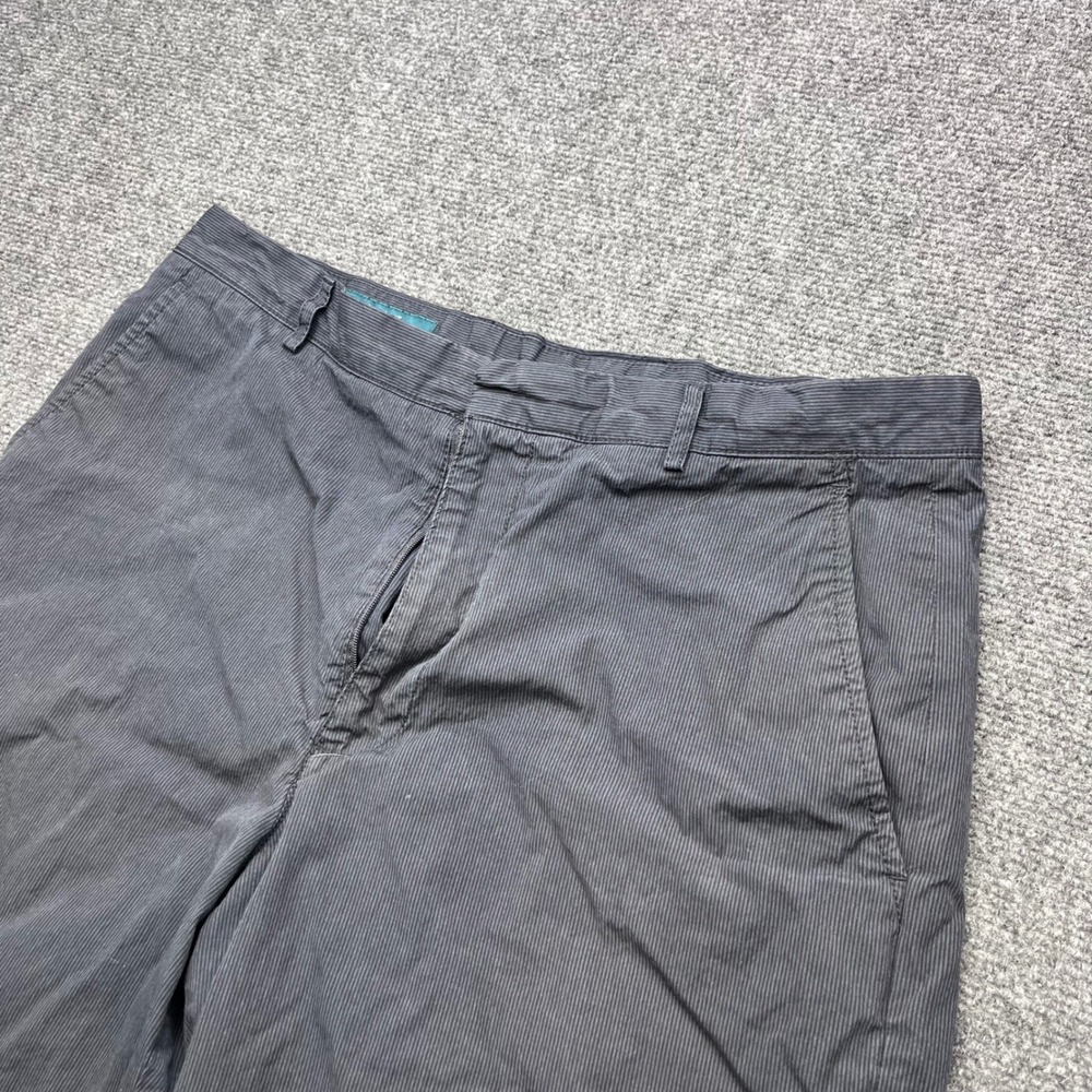 Perry Ellis Pinstripe Flat Front Casual Navy Blue Chino Shorts